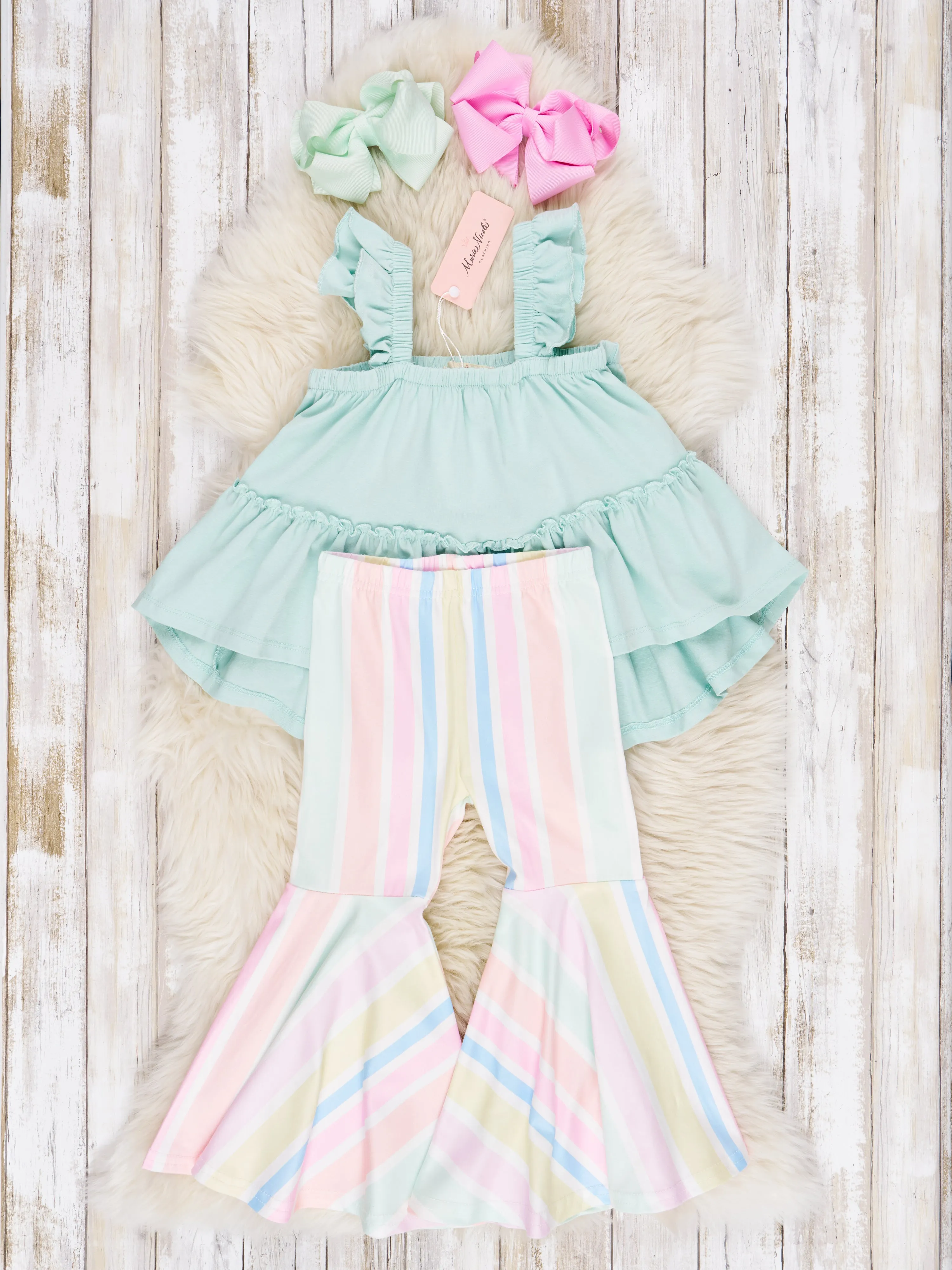 Mint Tiered Ruffle Tank & Bell Bottoms Outfit