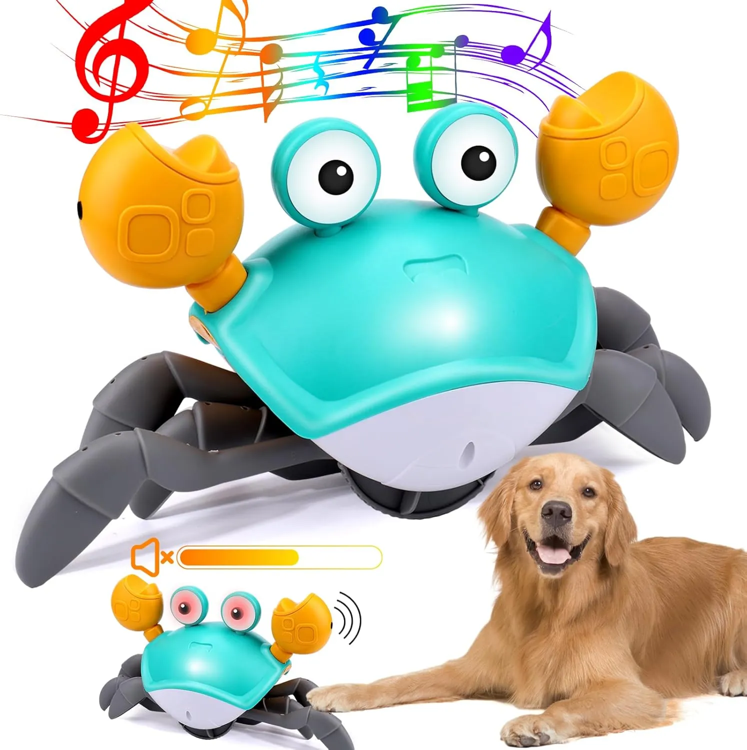 Mity rain Crab Crawling, Escaping Crab Dog Toy with Obstacle Avoidance Sensor, Dancing Crab Toys with Music Sounds & Lights for Dogs Cats Pets, Pre-Kindergarten Learning Crawl Toys