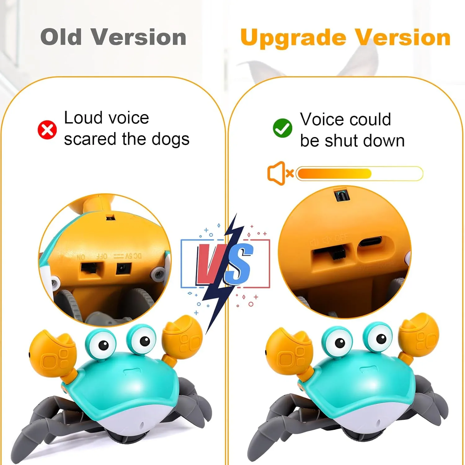 Mity rain Crab Crawling, Escaping Crab Dog Toy with Obstacle Avoidance Sensor, Dancing Crab Toys with Music Sounds & Lights for Dogs Cats Pets, Pre-Kindergarten Learning Crawl Toys