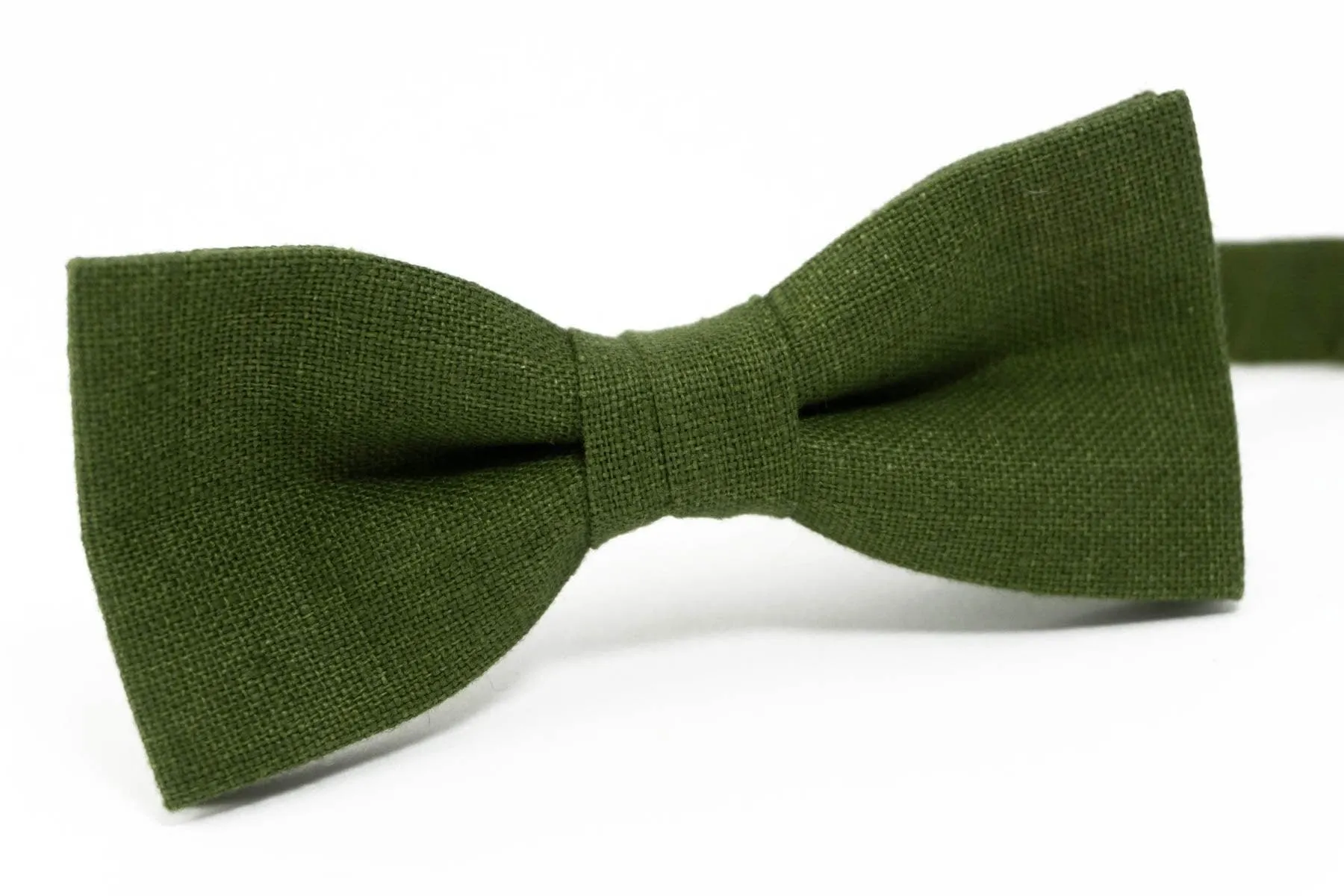 Olive Green Linen bow tie | olive green wedding bow tie