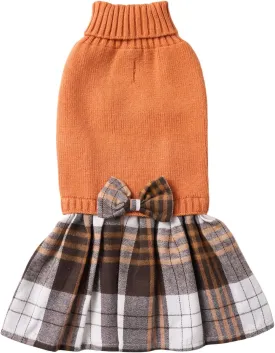 Orange Knitted Dog Sweater Dress, Dog Sweaters for Small Dogs Girl, Maltese Cat Apparel, Small (S)