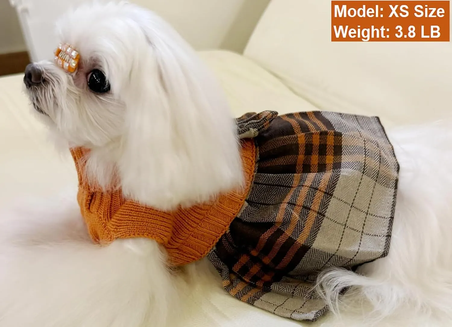Orange Knitted Dog Sweater Dress, Dog Sweaters for Small Dogs Girl, Maltese Cat Apparel, Small (S)