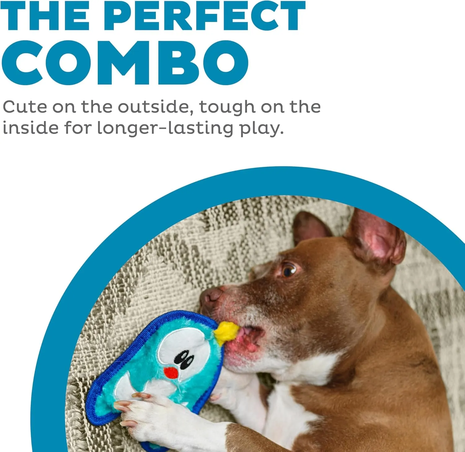 Outward Hound Durablez Minis Stuffing-Free Squeaky Interactive Dog Toy, Tough Plush, Penguin, Blue, XS
