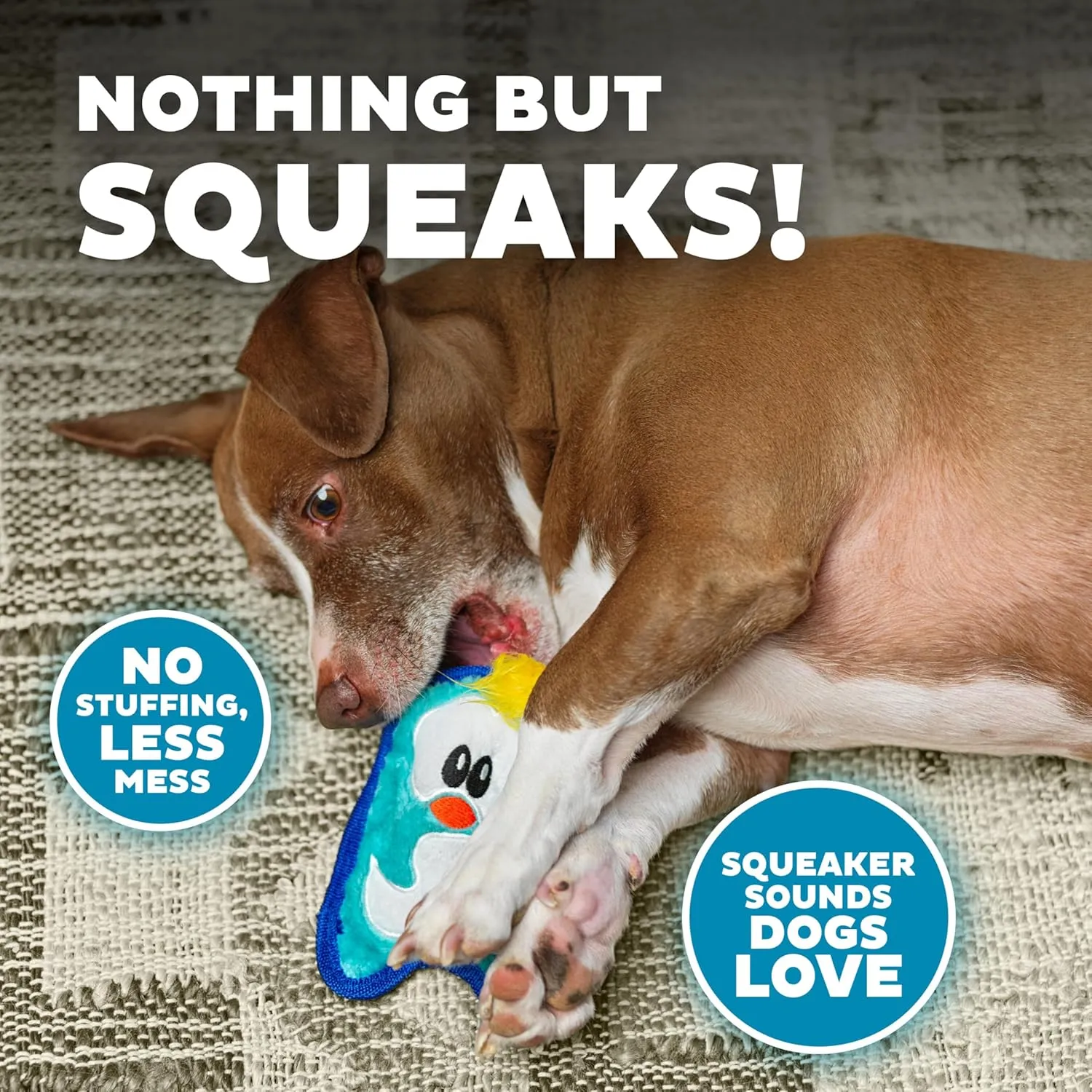 Outward Hound Durablez Minis Stuffing-Free Squeaky Interactive Dog Toy, Tough Plush, Penguin, Blue, XS