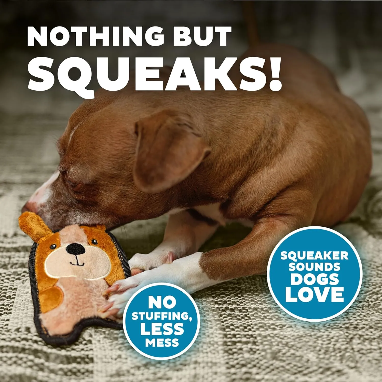 Outward Hound Durablez Minis Stuffing-Free Squeaky Interactive Dog Toy, Tough Plush, Puppy, Brown, XS