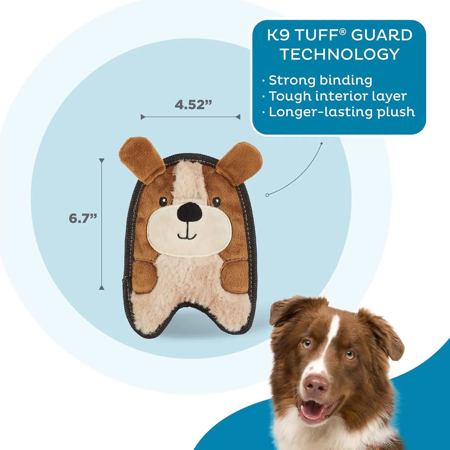 Outward Hound Durablez Minis Stuffing-Free Squeaky Interactive Dog Toy, Tough Plush, Puppy, Brown, XS