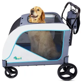 Ownpets Extra-Large Dog Stroller for Large Dogs Up to 154lbs, with Hanging Storage Bag, Foldable Dog Wagon with Adjustable Handle & Breathable Mesh, 4 Wheels Pet Stroller