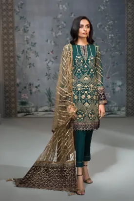 Pakistan Designer Chiffon Dress in Dark Green #J4353