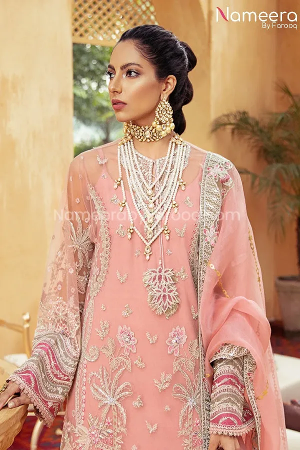 Pakistani Pink Chiffon Dress for Wedding Party #BP206
