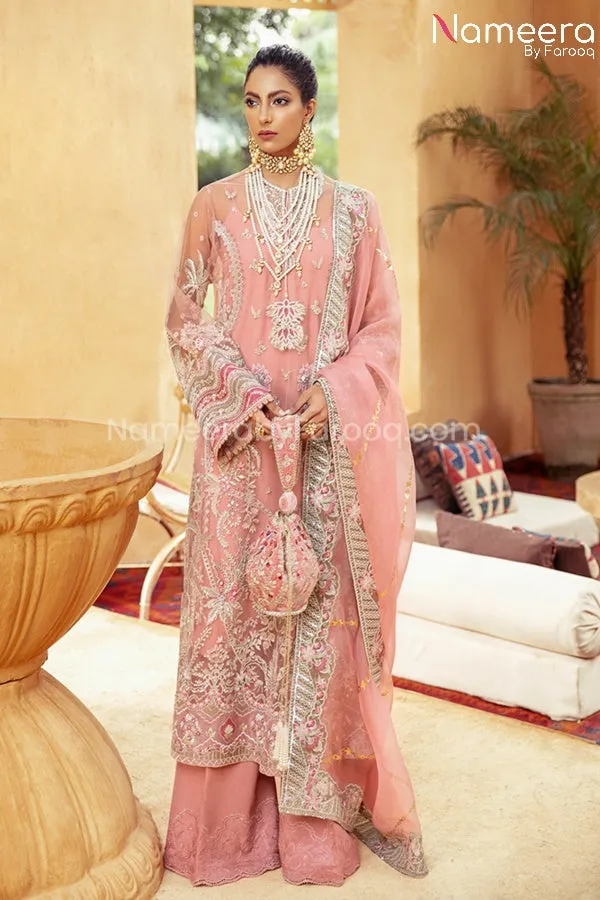 Pakistani Pink Chiffon Dress for Wedding Party #BP206