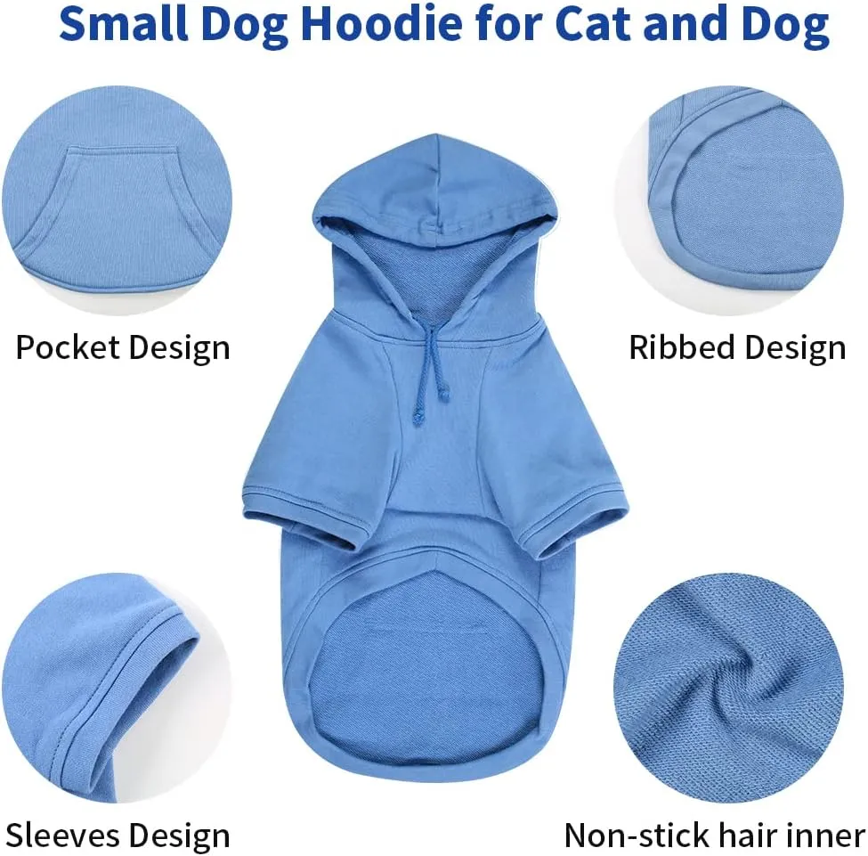 Pet Clothes for Dog, Dog Hoodies Sweatshirt with Hood and Pockets for Small Dogs (Blue Dog Hoodie, Medium)