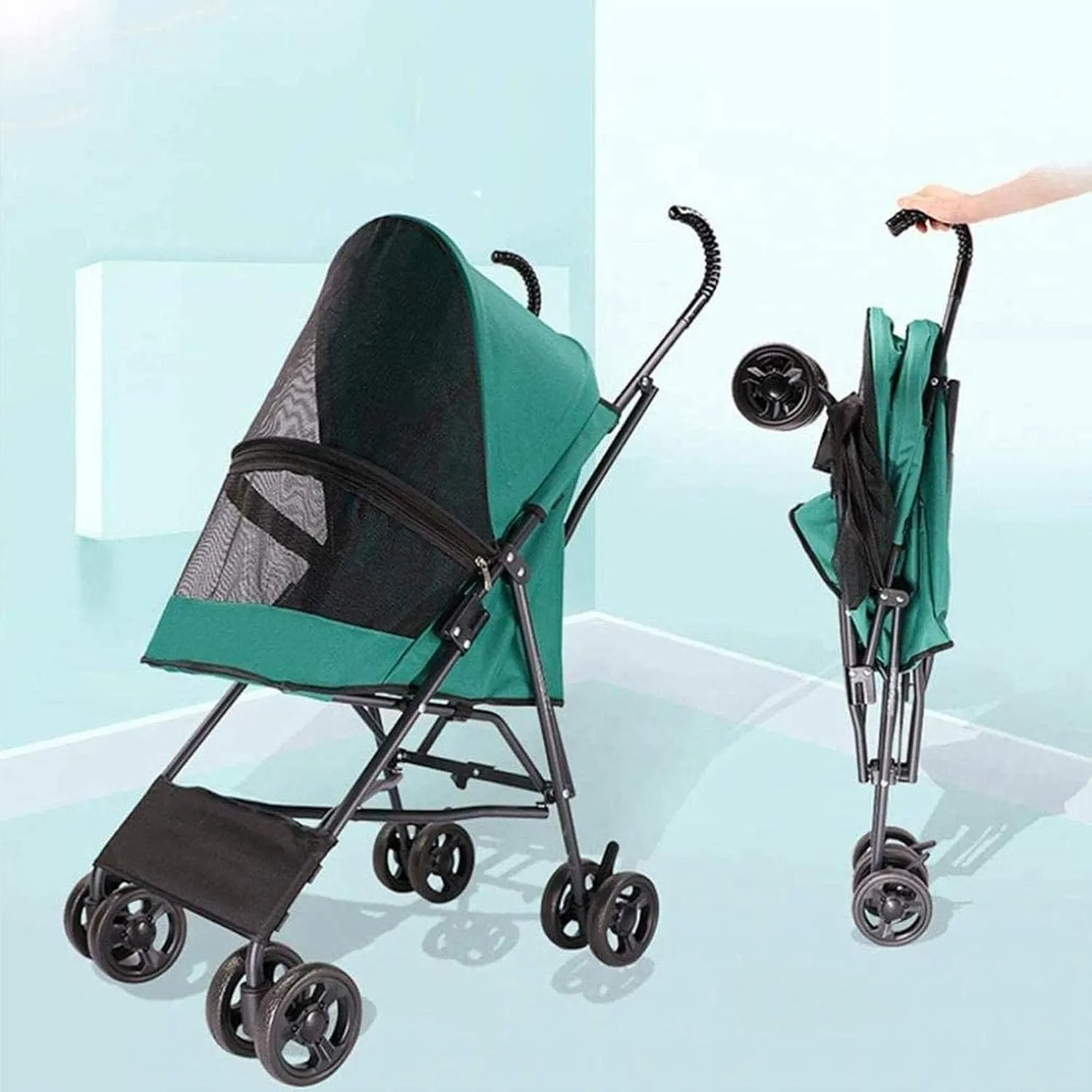 Pet Dog Cat Animal Stroller | Dog Pram | Dog for Traveling | Travel Vet Stroller Dog Pushchair | 2 Front Swivel Wheels & Rear Brake (Black)