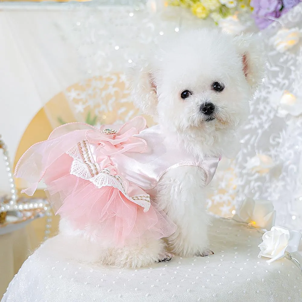 Pink Bow Tie Dog Dress for Small Dogs Girl Puppy Clothes with D-Ring Holiday Cat Harness Dresses Pet Party Outfit for Wedding Birthday Engagement Valentines (Pink Bow, Medium)