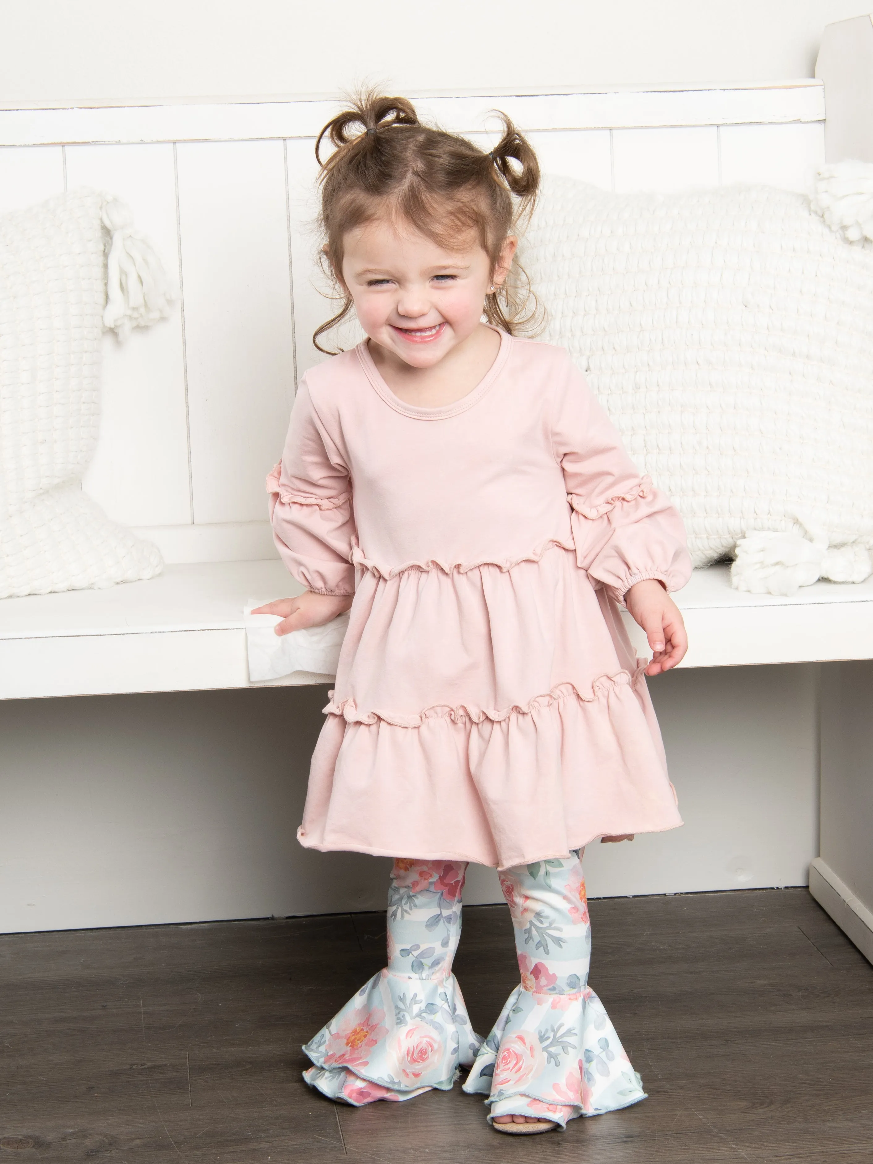 Pink Rose Tiered Bell Bottoms