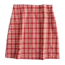 Plaid Double Slits Short Skirt