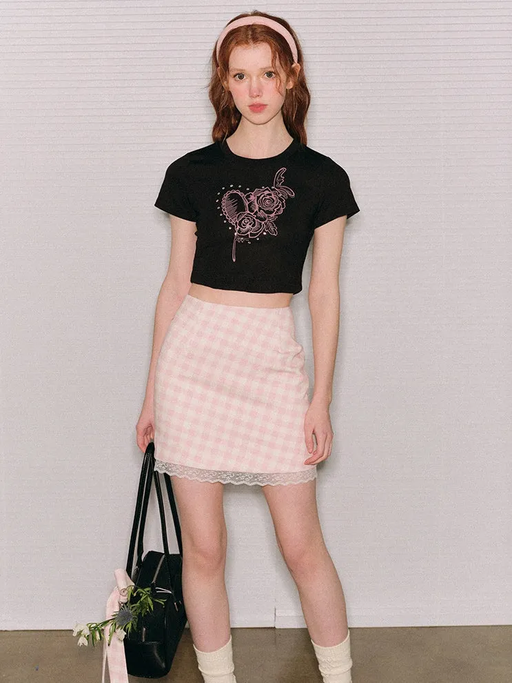 Plaid Lace Hip-hugging Skirt