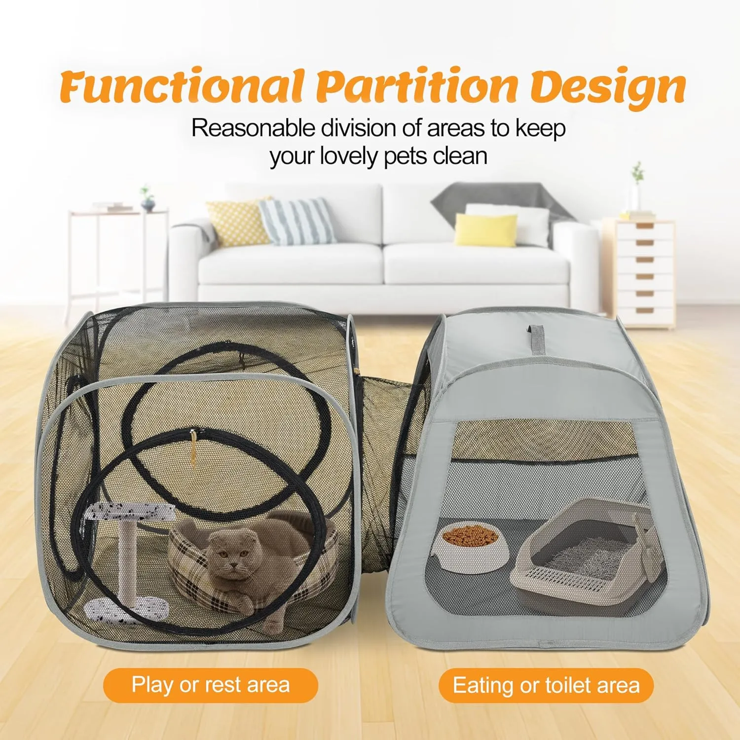 Portable Cat Playpen, Trapezoidal Design for Better Standing, Foldable Pet Tent for Indoor and Outdoor Use,Dog Playpen, Outdoor Cat Tent, Cat Houses & Condos for Kitten,Cat,Puppy and Small Animals.