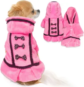 Puppy Sweaters for Small Dogs Girl Dog Dresses Winter Fleece Dog Sweater Warm Puppy Sweaters with Leash Hole Cute Pink Doggie Clothes Bowtie Chihuahua Sweater Pet Hoodie Cold Weather (X-Small)