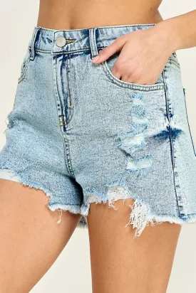 "Beach Day" Light Wash Denim Shorts
