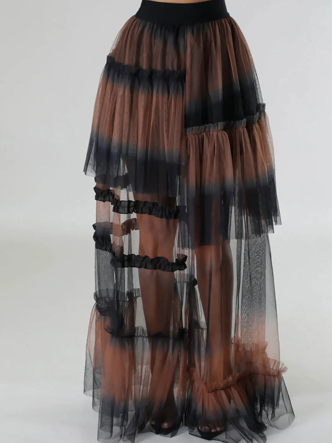 "Sheer Contrast" High Waist Maxi Skirt