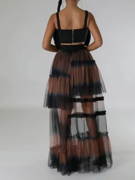 "Sheer Contrast" High Waist Maxi Skirt