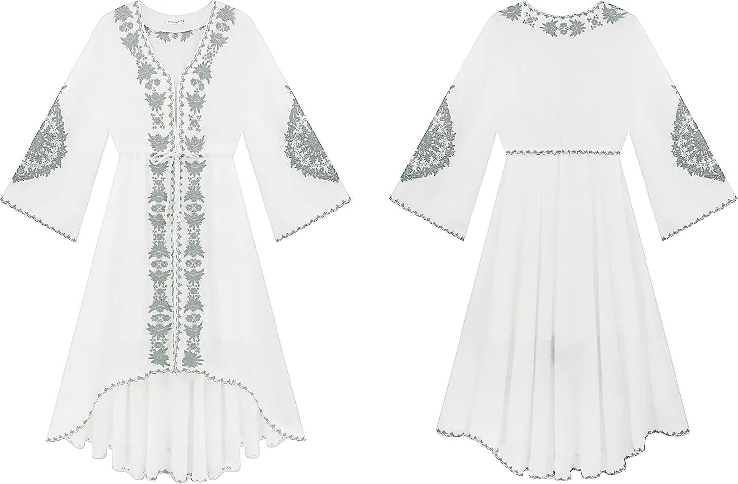 R.Vivimos Womens V Neck Bell Sleeve Vintage Floral Embroidered High Low Long Dresses