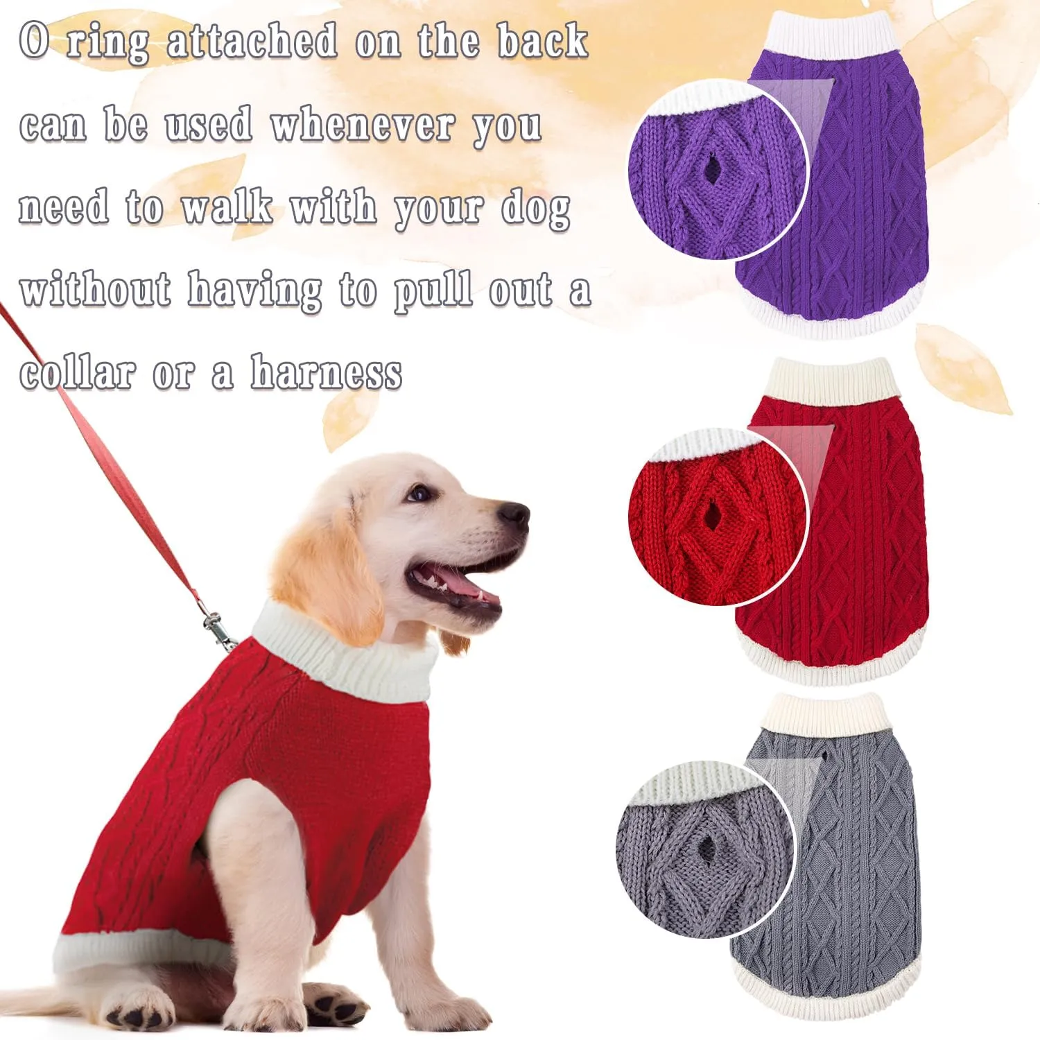 Small Dog Sweaters with Leash Hole Turtleneck Dog Sweaters Knitwear Boys Girls Warm Soft and High Stretch Pet Clothes for Fall WinterPet Shirts for Kitten Puppy Red Medium