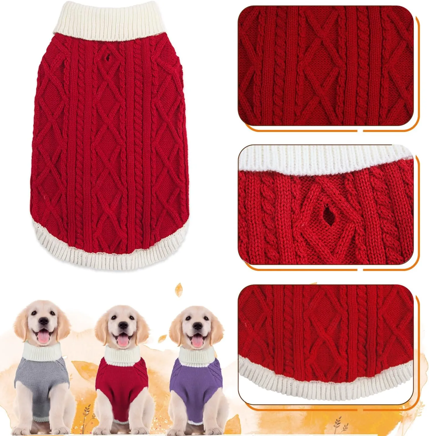 Small Dog Sweaters with Leash Hole Turtleneck Dog Sweaters Knitwear Boys Girls Warm Soft and High Stretch Pet Clothes for Fall WinterPet Shirts for Kitten Puppy Red Medium