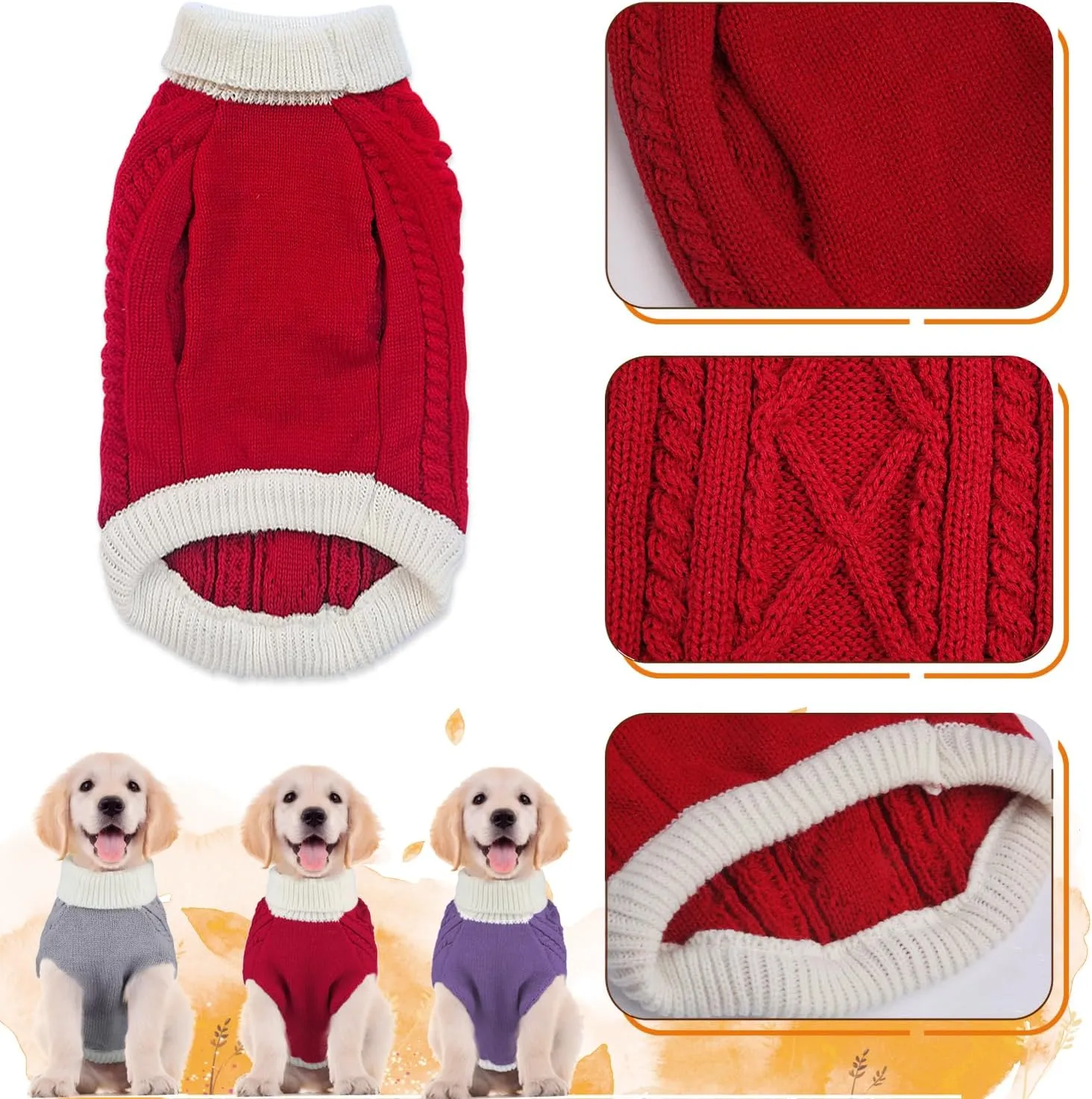 Small Dog Sweaters with Leash Hole Turtleneck Dog Sweaters Knitwear Boys Girls Warm Soft and High Stretch Pet Clothes for Fall WinterPet Shirts for Kitten Puppy Red Medium