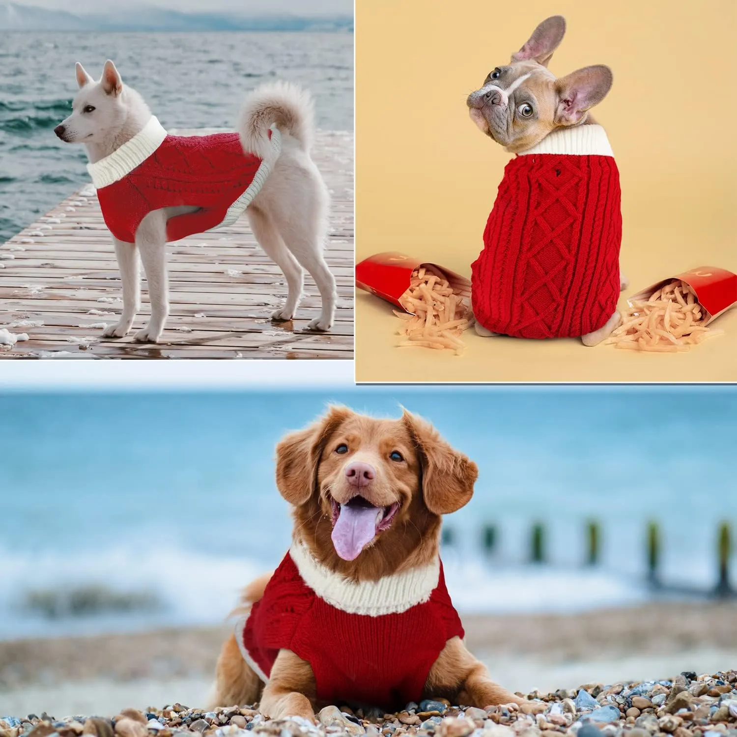 Small Dog Sweaters with Leash Hole Turtleneck Dog Sweaters Knitwear Boys Girls Warm Soft and High Stretch Pet Clothes for Fall WinterPet Shirts for Kitten Puppy Red Medium