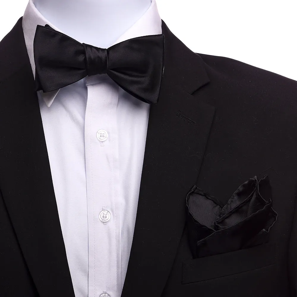 Solid Black Silk Self Bow Tie