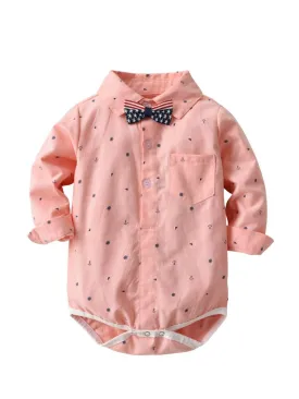 Spring Summer Full Print Baby Boy Romper Onesie with Bowtie