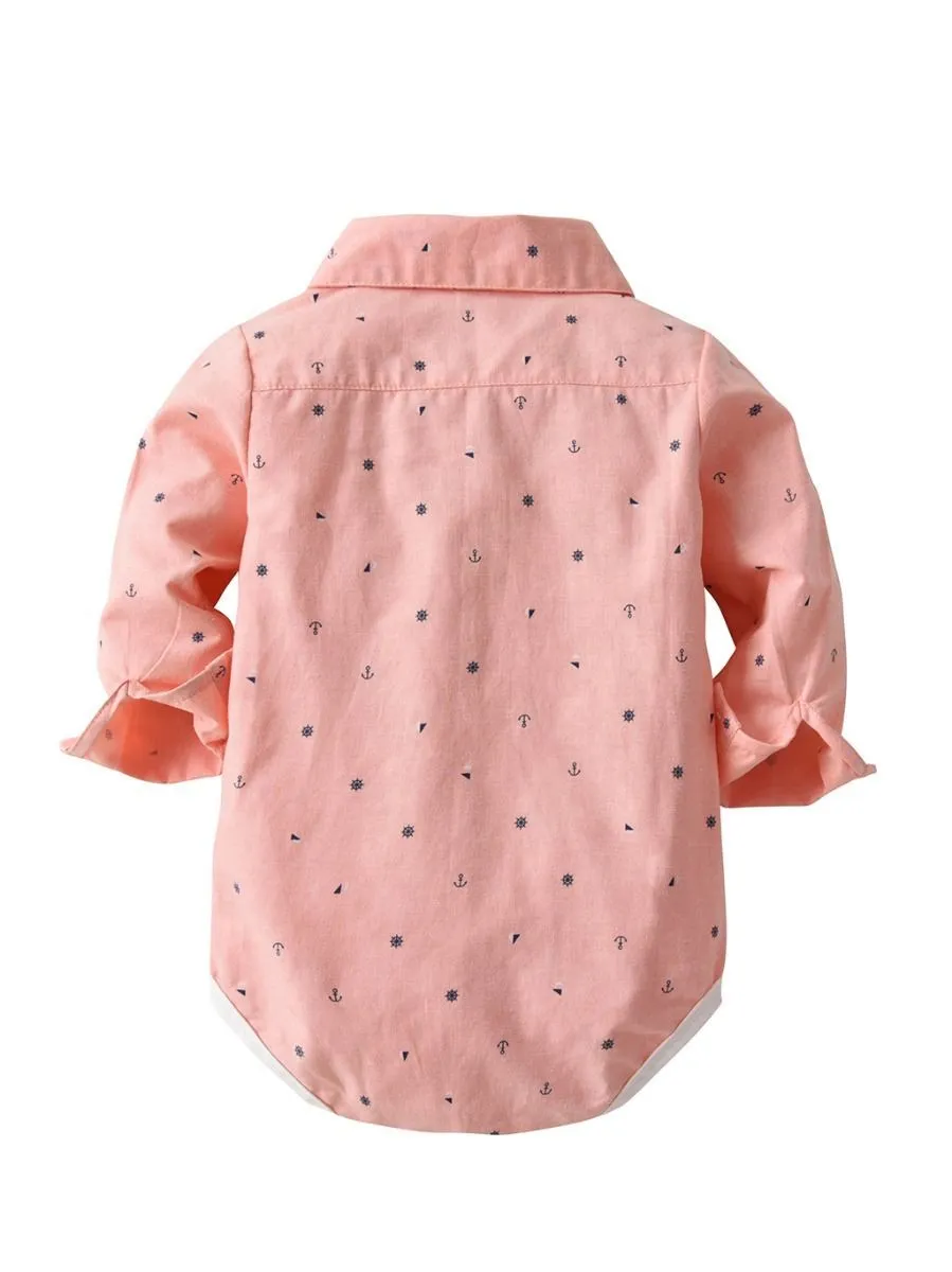 Spring Summer Full Print Baby Boy Romper Onesie with Bowtie