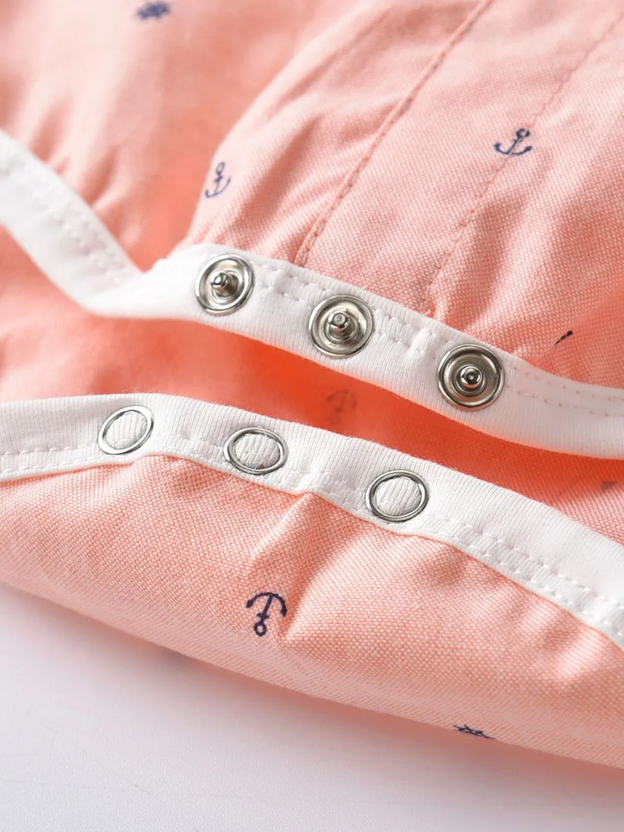 Spring Summer Full Print Baby Boy Romper Onesie with Bowtie