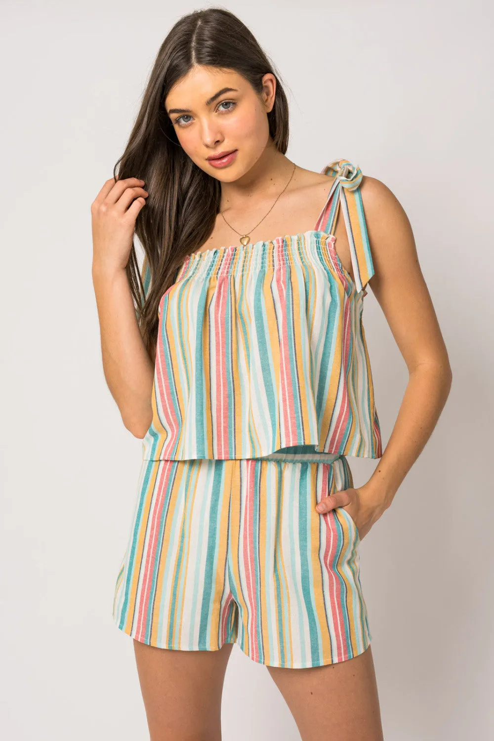 Summer Stripe Elastic Waist Shorts w/Pockets