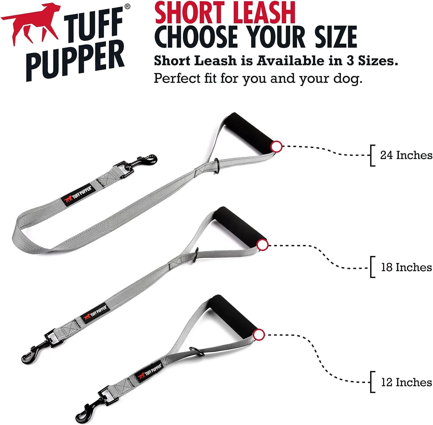 Tuff Pupper Service Dog Leash With Handle for Large Dogs | 12 Inch | Perfect for Service Harness & Training | Traffic Handle With Padding | Short Coupler