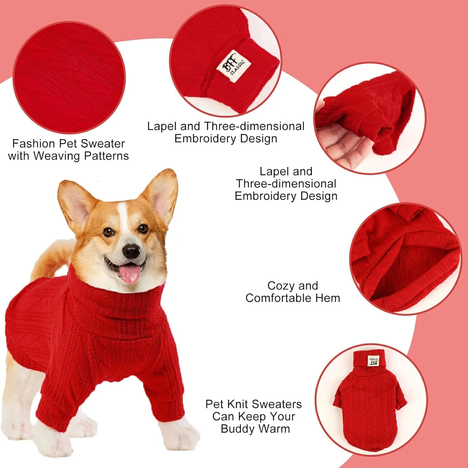 Turtleneck Pullover for Small-Dog Cold Weather, Classic Knit Dog Clothes for Small-Medium Dogs, Fall Outfit for Puppies Girls Boys