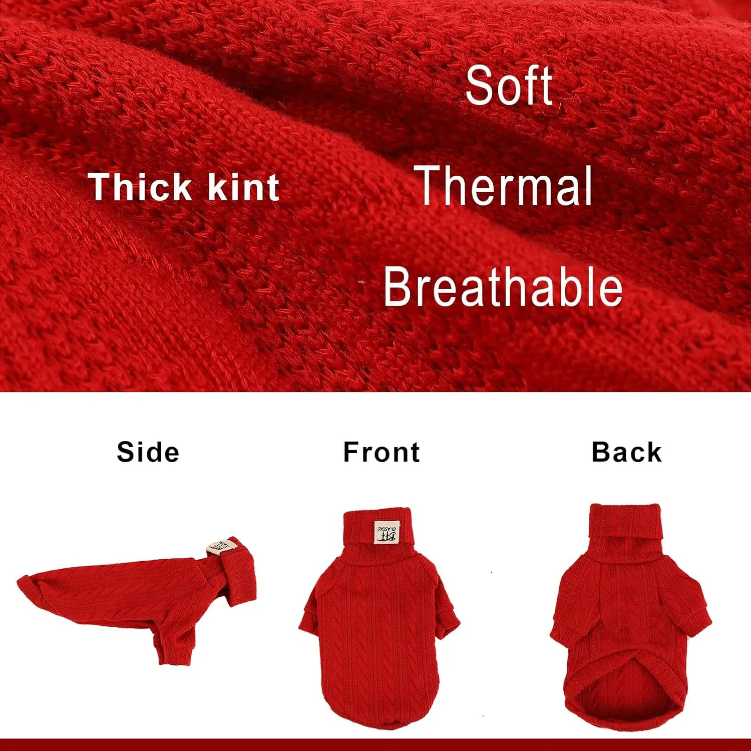 Turtleneck Pullover for Small-Dog Cold Weather, Classic Knit Dog Clothes for Small-Medium Dogs, Fall Outfit for Puppies Girls Boys