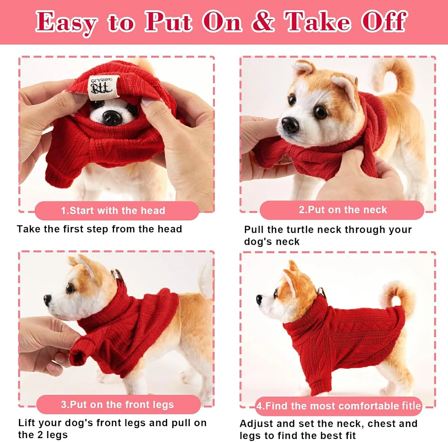 Turtleneck Pullover for Small-Dog Cold Weather, Classic Knit Dog Clothes for Small-Medium Dogs, Fall Outfit for Puppies Girls Boys