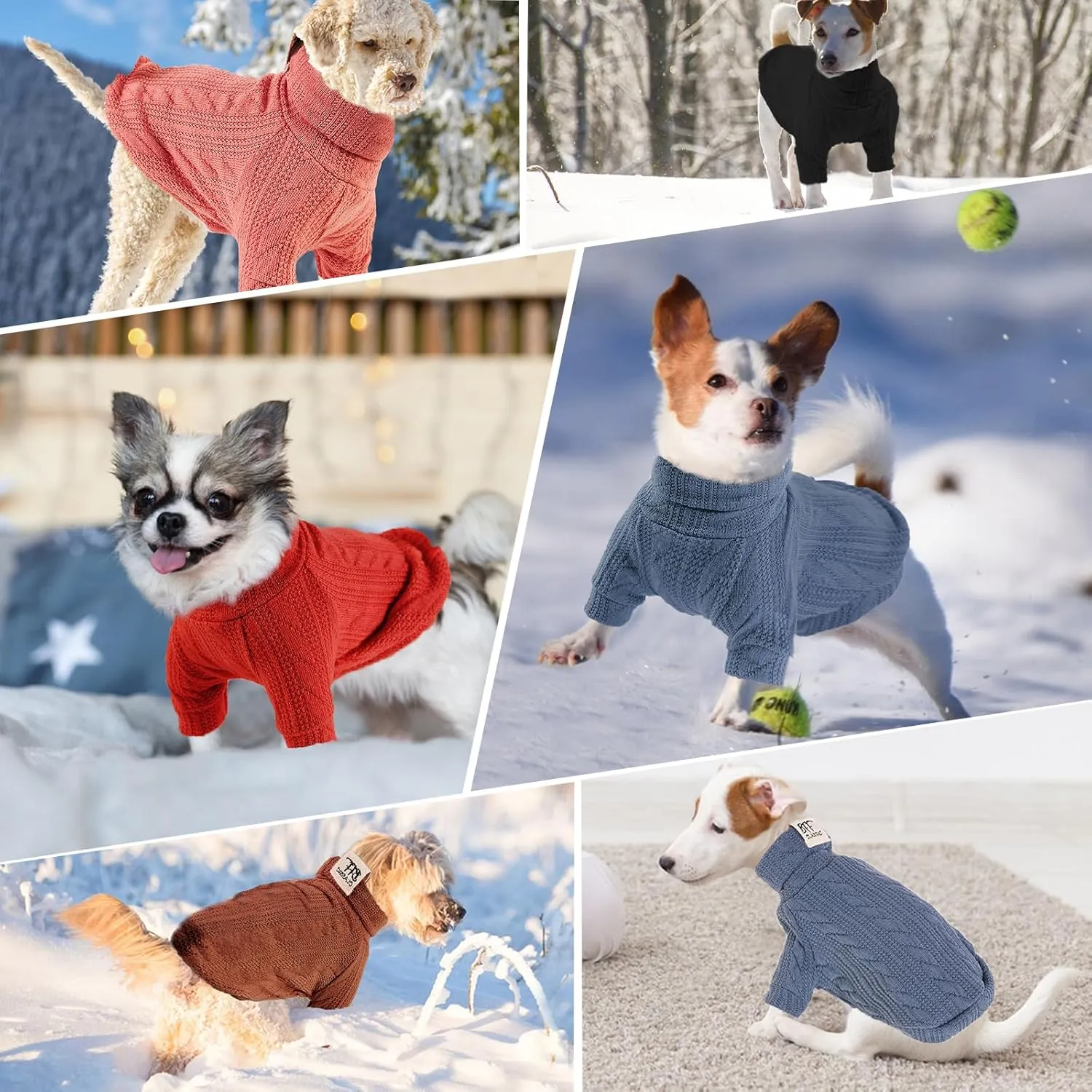 Turtleneck Pullover for Small-Dog Cold Weather, Classic Knit Dog Clothes for Small-Medium Dogs, Fall Outfit for Puppies Girls Boys