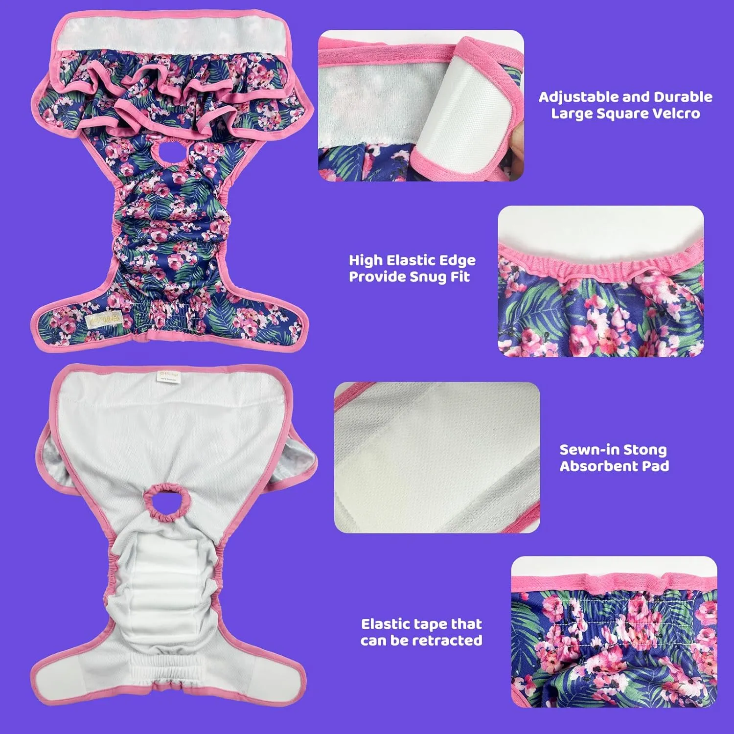 Washable and Reusable Dog Diaper Female Premium Skirt Design Super Absorbent Girl Dog Diapers 4pack (L, 15 - 20 Waist)
