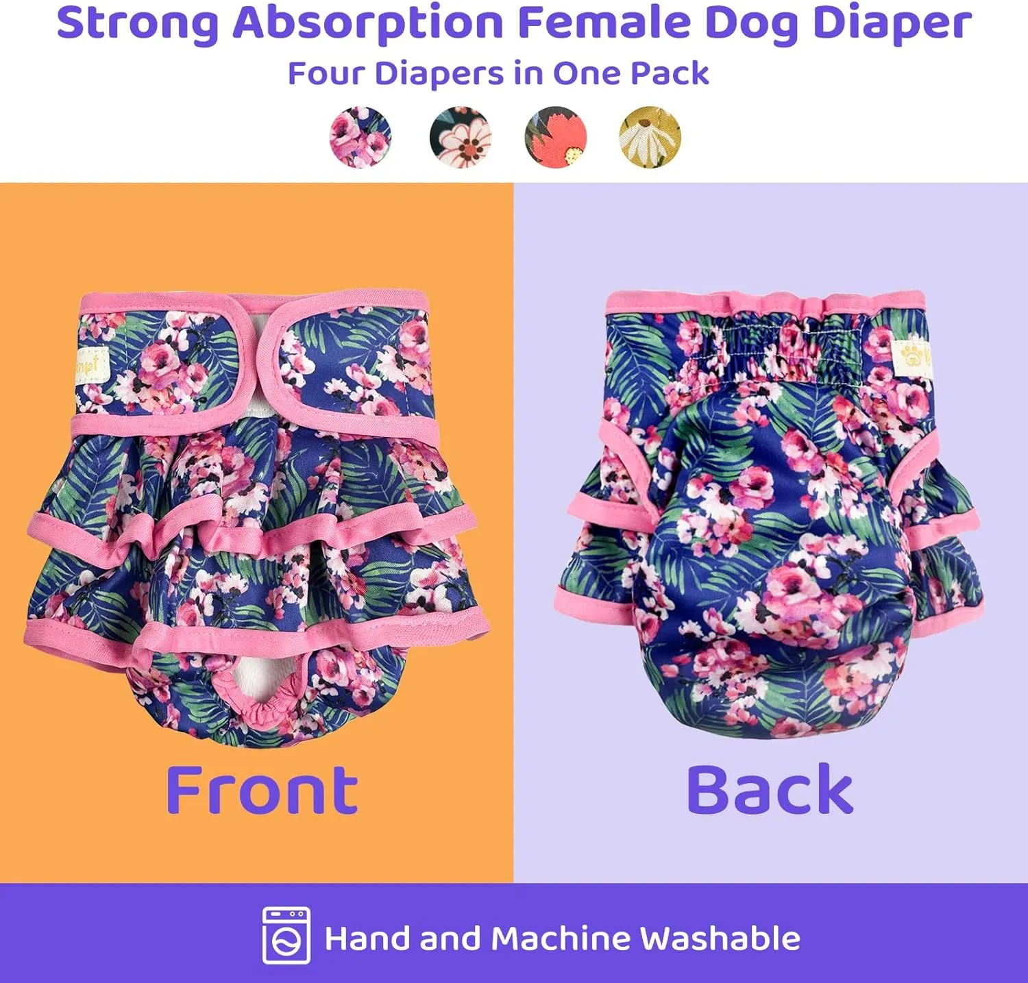 Washable and Reusable Dog Diaper Female Premium Skirt Design Super Absorbent Girl Dog Diapers 4pack (L, 15 - 20 Waist)