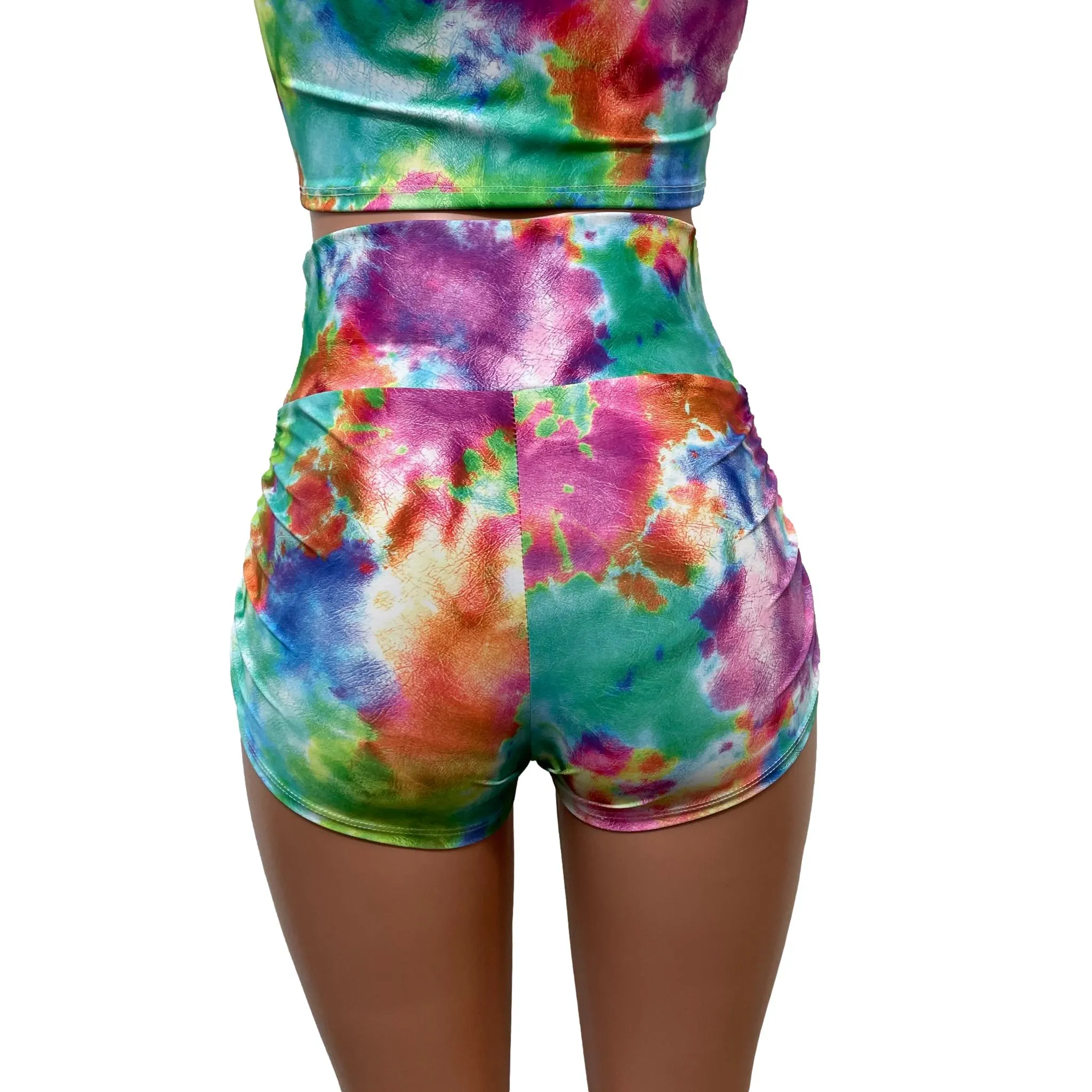Watercolor Rainbow Ruched Booty Shorts