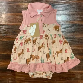 Western Horses Pink Bodysuit Dress
