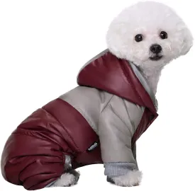 Winter Small Medium Dog Coat,Hooded Four-Legged Dog Jacket Cotton-Padded for Puppy Cat Doggie Pets Dog Clothes Apparel Clothing (Small, Red)
