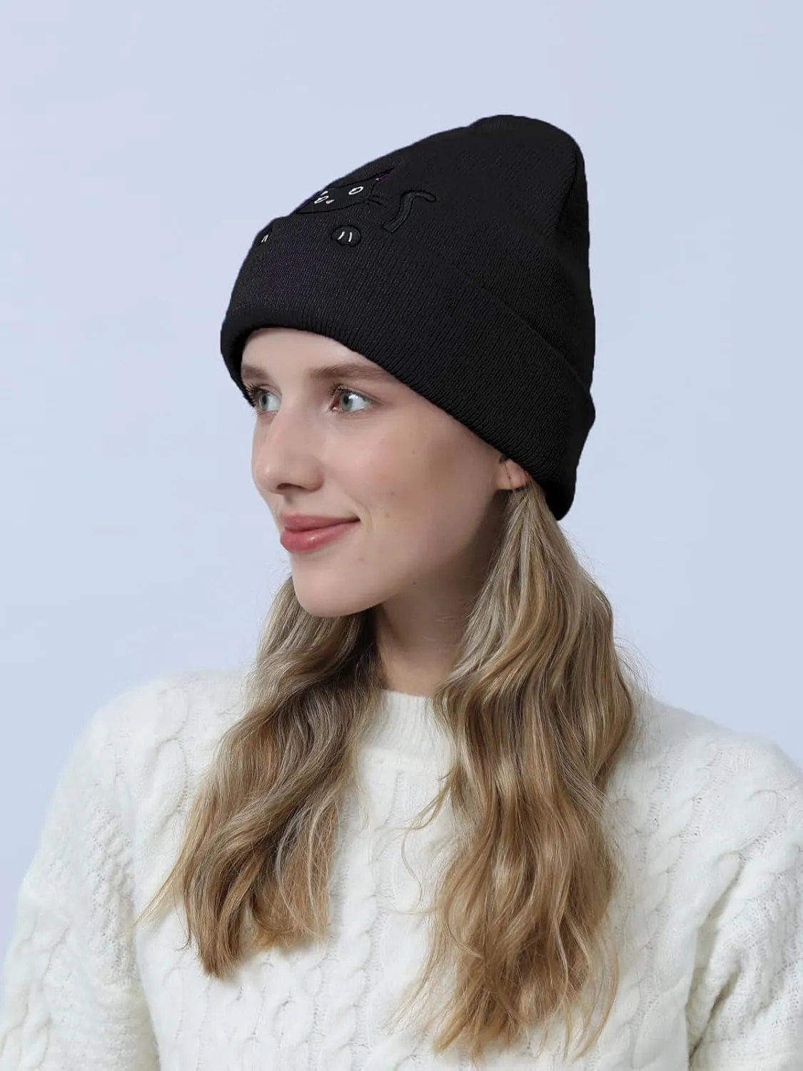Womens Cat Beanie Cute Cat Lover Gifts Animal Knitted Hats Christmas Stocking Stuffers for Women Girls