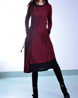 Women's cotton dress set/asymmetrical dress/plus size dress/long sleeve dress/layered dress/oversized dress/v-neck dress Q08