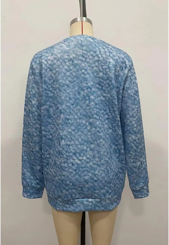 Womens Cute Cat Print Sweatshirts Long Sleeve Lightweight Crew Neck Shirts Casual Trendy Tops Spring