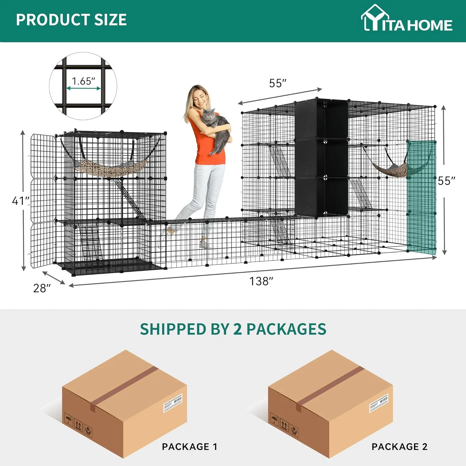 YITAHOME Outdoor Cat Enclosures Catio Large Cat Cage Cat House with Roof Hammock Platforms DIY Pet Kennels Playpen for 1-6 Cats Rv Garden